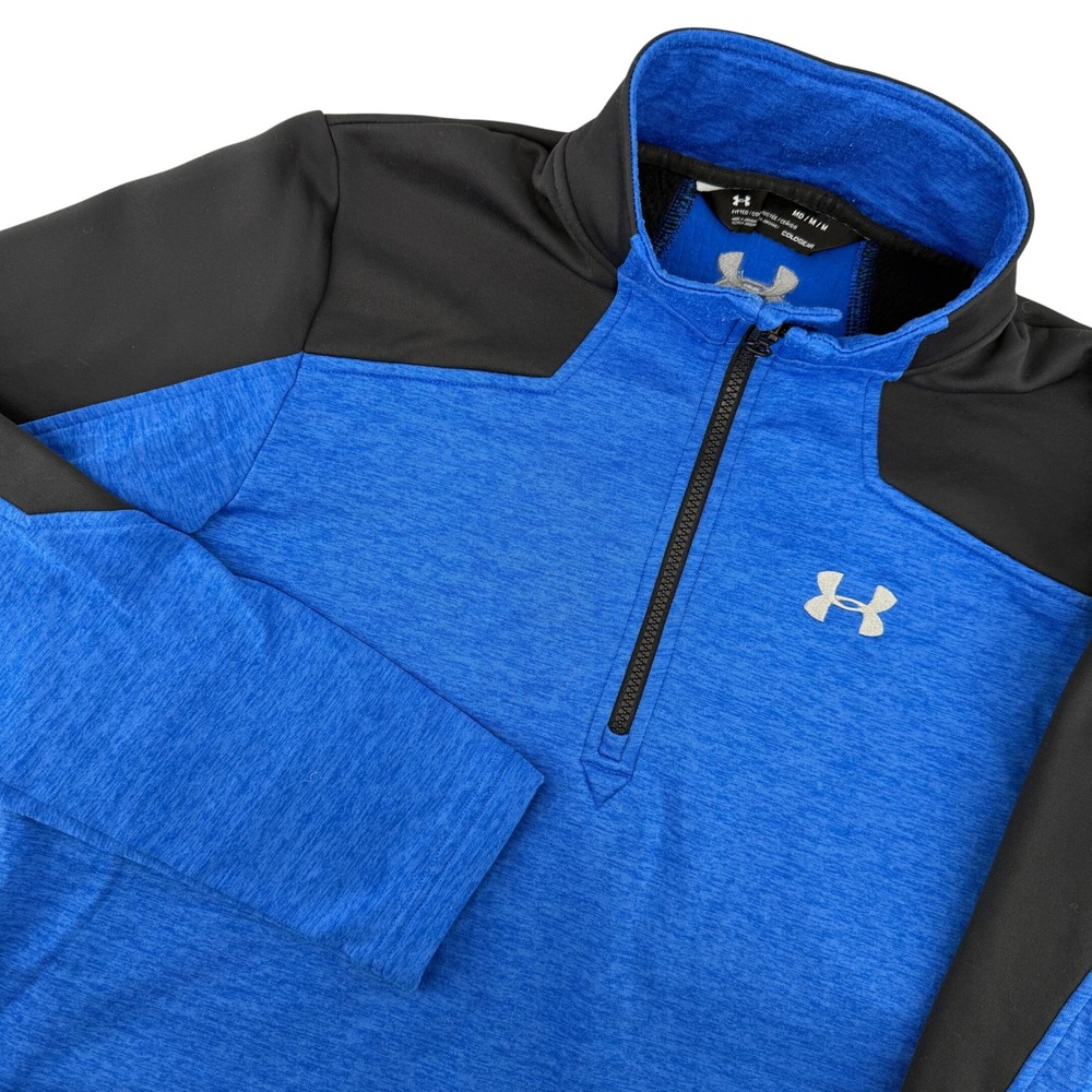 Under Armour ColdGear 1/4 Zip Pullover Mens Medium Blue Black Fitted Ski Thermal